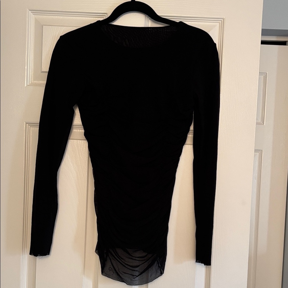 Black Long-Sleeve Ruched Women’s Top